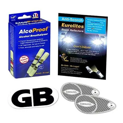 3 Piece Kit Headlamp Beam Deflectors Twin Pack French Breathalysers Long Expiry Date Magnetic GB