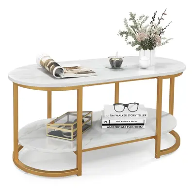 Modern Faux Marble Coffee Table 2-Tier Rectangular Chic Cocktail Accent Table