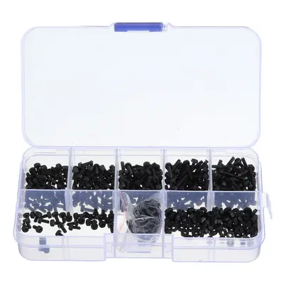 500Pcs M2 Nylon Screw Bolt Black Round Cross Screw Hex Nut Spacer Nylon PCB Assortment