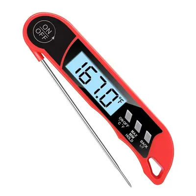 (Red) Meat Cooking Thermometer Digital Instant Read Portable Foldable LED Display for Home Kitch