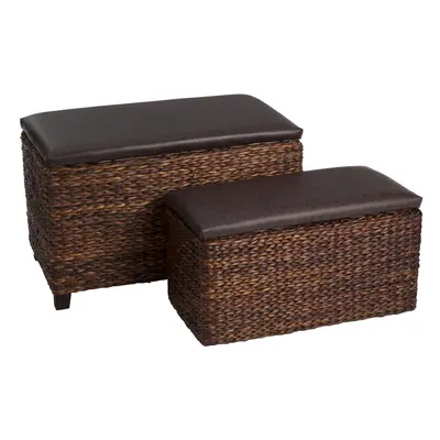 Set Of Cattail Leaf Ottoman Storage Boxes, Brown