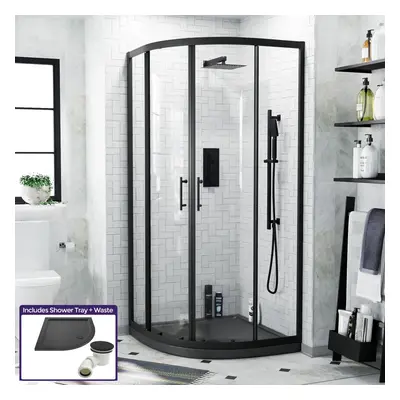 Saturn Quadrant 900mm Shower Enclosure, Tray & Waste Matte Black