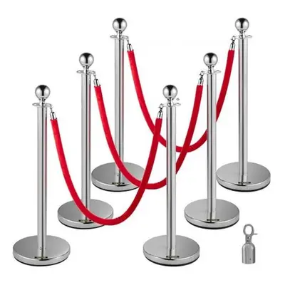 Vevor GLZYS1.5M3RS6JTZHV0 Silver Stainless Steel Stanchion Queue Stanchions Post with in. Red Ro