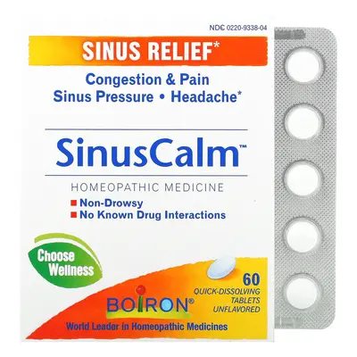 Boiron, SinusCalm, Sinus Relief, Unflavored, Quick-Dissolving Tablets