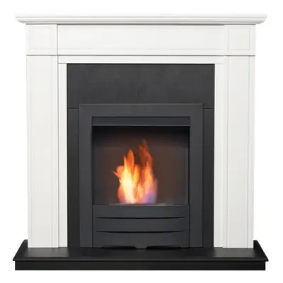 Adam Georgian Fireplace in Pure White & Black with Colorado Bio Ethanol Fire in Black, Inch