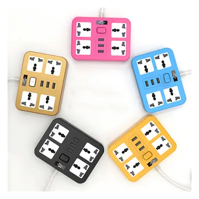 (Pink) Power Socket Outlet USB Ports Hub Multi Portable Electrical Power Strip Plugs Adaptor for