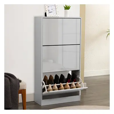 ((High Gloss Grey)) Drawer Shoe Cabinet Storage Cupboard Unit Shoe Rack Wooden Stand Organiser