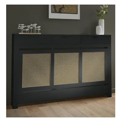 Vale Designs Storage Radiator Cover with Drawers - Rattan Black Large x 815mm