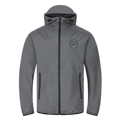 (Grey Peak Hood, Large) Arsenal FC Official Football Gift Mens Shower Jacket Windbreaker