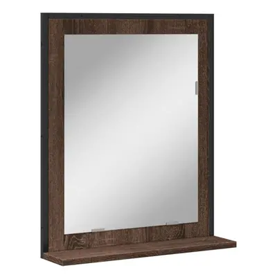 vidaXL Bathroom Mirror with Shelf Bath Wall Mirror Brown Oak Engineered Wood