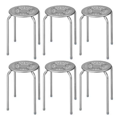 6PCS Stacking Round Bar Stool Kitchen Nesting Stool Dining Chair Grey