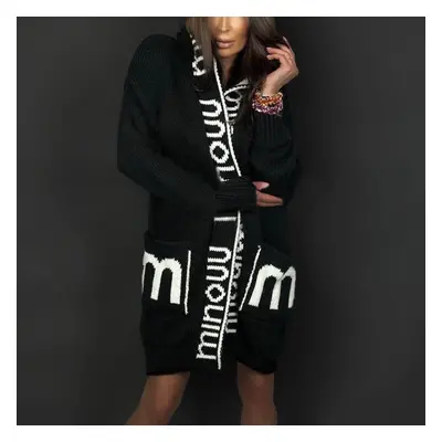 (XS, black) Mid-length Thick Cardigan Female Loose Batwing Sleeve Sweaters Hooded Jacket