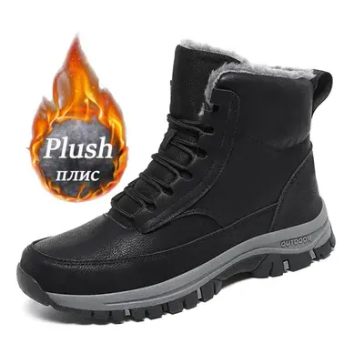 (black, 41) New Men Winter Snow Boots For Waterproof Leather Sneakers Super Warm Men&apos;s Boot