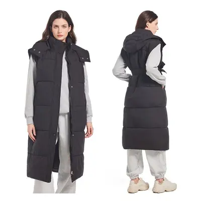 (black, XXL) Autumn Winter Warm Jacket Women Solid Color Slim Long Hooded Coat Parkas Vest Outwe