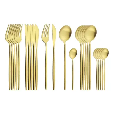 (gold) 24pcs Gold Matte Cutlery Set Stainless Steel Dinnerware Set Silver Knife Fork Spoon Silve