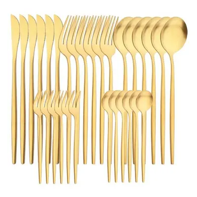 (gold) 6people Matte Gold Dinnerware Set 30pcs/set Dinner Knife Cake Fork Spoon Tableware Stainl