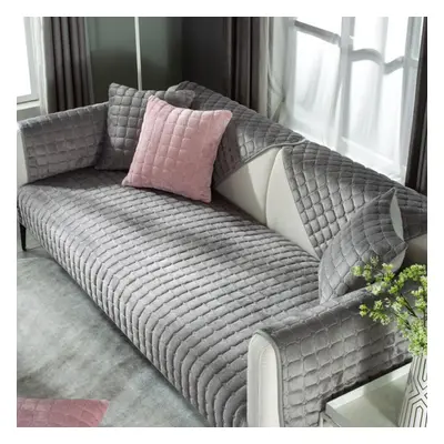 (dark grey, 110x210cm) Sofa Cushion Plush Winter Thick Non-slip Sofa Cushion Sofa Towel Flannel 