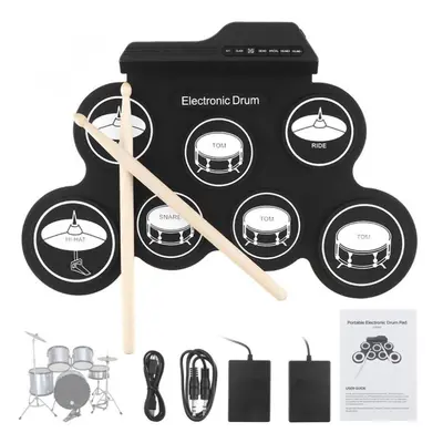 (black) Portable Electronic Digital Usb Drum Pads Roll Up Set Silicone Electric Drum Kit With Pa