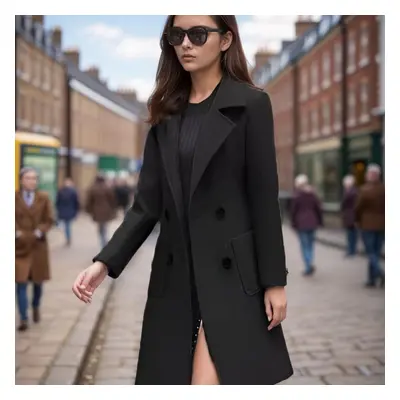 (black, S) Trendy Women Outwear Long Sleeve Super Soft Women Woolen Coat Slim Fit Belt Trench Co