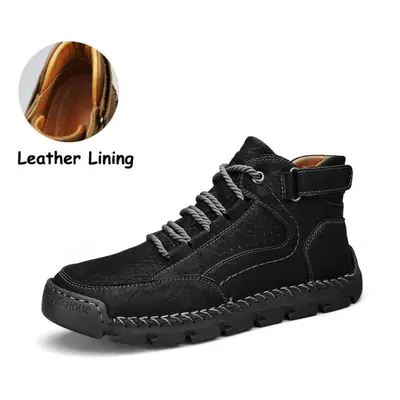 (black, 42) Men&apos;s Ankle Boots Handmade Plush Shoes Casual Shoes Autumn And Winter Plus Size