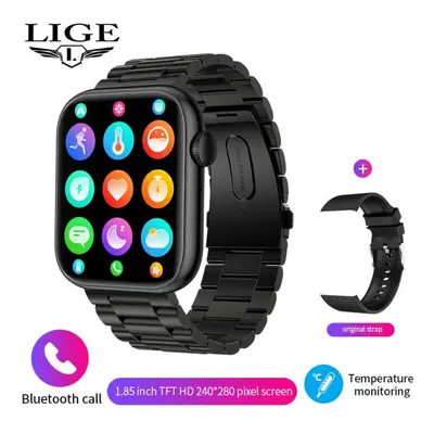 (black, steel) LIGE Body Temperature Smart Watch Women 1.85 Inch Rotary Keys Sports Bracelet Blu