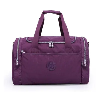 (purple, 45*24*29cm) Nylon Large Capacity Travel Bag Fashionable Waterproof Lightweight Wear-res