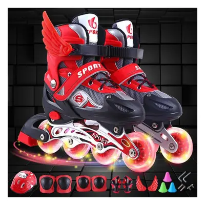 (red, S) Roller Skates Children&apos;s Skating Shoes Adjustable Telescopic Pulley Shoes Flash Me