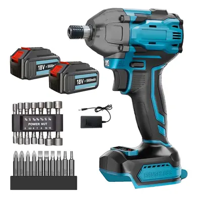 (1x Impact Driver+2x5.5A Battery+Charger) Cordless Impact Driver Screwdriver Drill,14 Sockets or