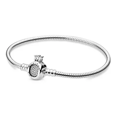 (Hot Stamping, 16cm) Classic Sterling Silver Crown O Snake Bracelet Rose Leaves Beads Charms Bra