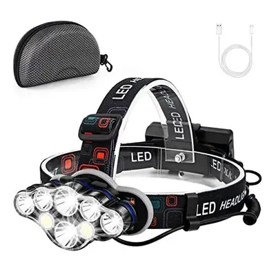 LED Head Torch, Rechargeable Super Bright Headlamp , Lumen Light Flashlight with White Red Light