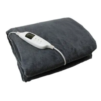 (Grey) Electric Heated Throw Over Under Blanket Fleece Washable Polyester Warm Mattress