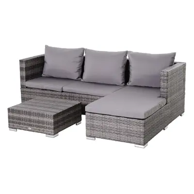 Outsunny Rattan Garden Sofa Set Storage Table Wicker Patio Lounger 4-Seater Grey