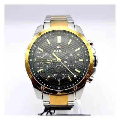 TOMMY HILFIGER TWO-TONE SILVER & GOLD BLACK DIAL MENS WATCH