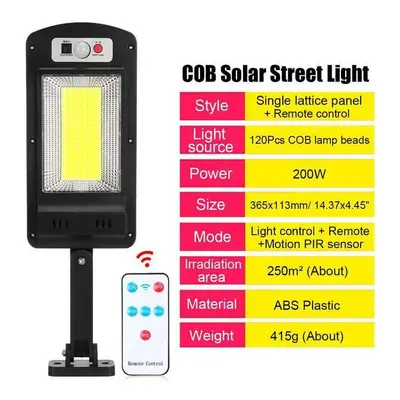 (D) 500W 48/120/128COB Solar LED Street Light PIR Motion Sensor Smart Remote Control Waterproof 