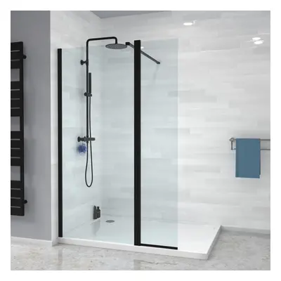 Nes Home Wet Room Shower Enclosure Screen and Flipper Return Panel 8mm Black