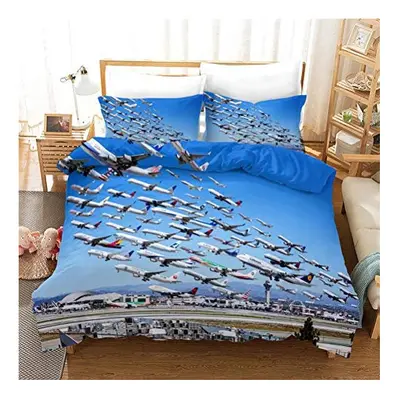 Duvet Cover Set Modern Aviation Airplane Helicopter Theme Men and Teenagers Comfortable Durable 