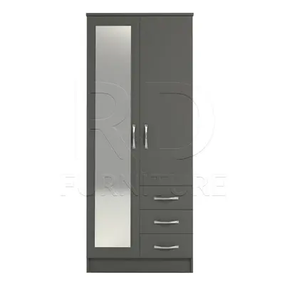 Ready assembled Classic Door Drawer Combi Mirrored Wardrobe Grey