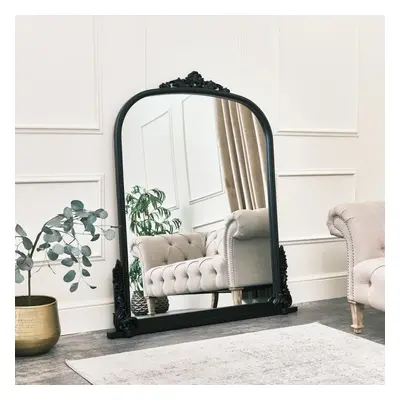 Large Arch Black Ornate Overmantle Mirror - 152cm x 128cm