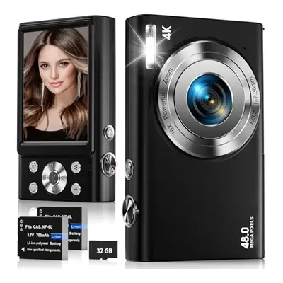 Digital Camera, 4K Autofocus Compact Camera with 32G SD Card HD 48MP with 2.8" Large Screen, 16X