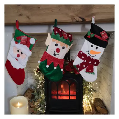 Bulk of Hanging Christmas Stockings with Different Designs - Santa, Snowman & Elf