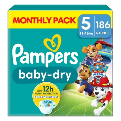 Pampers Baby-Dry Paw Patrol Edition Size 5, Nappies, 11kg - 16kg, Monthly Pack, with A Stop & Pr