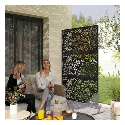 Outsunny Decorative Outdoor Divider Privacy Panel with Stand, Bamboo Black