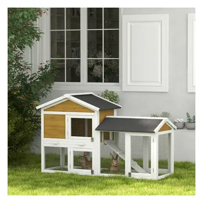 Pawhut 2-Tier Wooden Rabbit Bunny Guinea Pig Hutch Small Pet House Ramp