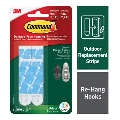 Command 4-packages of Outdoor Refill Strips Water-Resistant Strips 17615AW-ES White