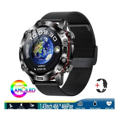 (Black, Milan steel strap) Smart Watch Men Blood Pressure Blood Oxygen ECG+PPG Bluetooth Call Sp