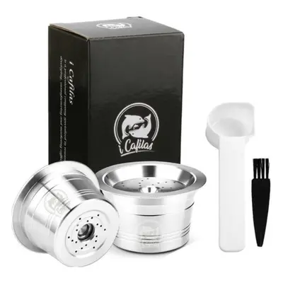 (silver, Capsule) [i Cafilas][kf-crm] Reusable Coffee Filters Capsule Pods Tamper Refillable Sta