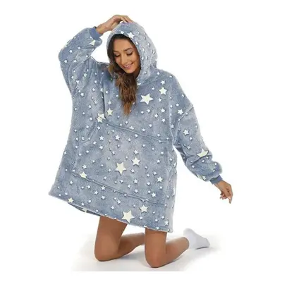 (blue) Wearable Blanket Hoodie Long Sleeve Oversized With Pocket Grey Five-pointed Star Luminous