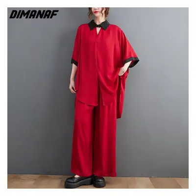 (red, One Size) Dimanaf Plus Size Two Piece Set Suit Women Chiffon Vinatge Print Floral Striped 