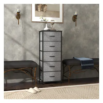 HOMCOM Drawer Fabric Chest of Drawers w/ Wooden Top for Hallway Grey