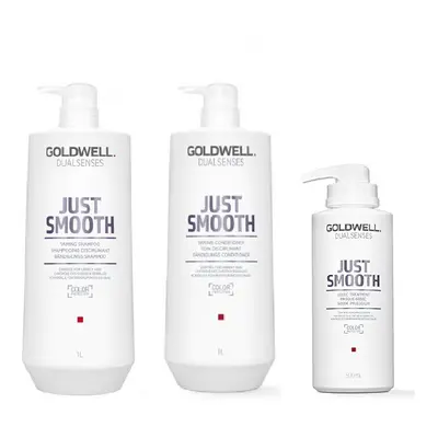 Goldwell Dualsenses Just Smooth Taming Shampoo 1000ml, Conditioner 1000ml and 60sec Treatment 50